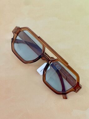Anthropologie Bold Tea- Amber Brown Aviator Sunglasses with Blue-Tinted Lenses